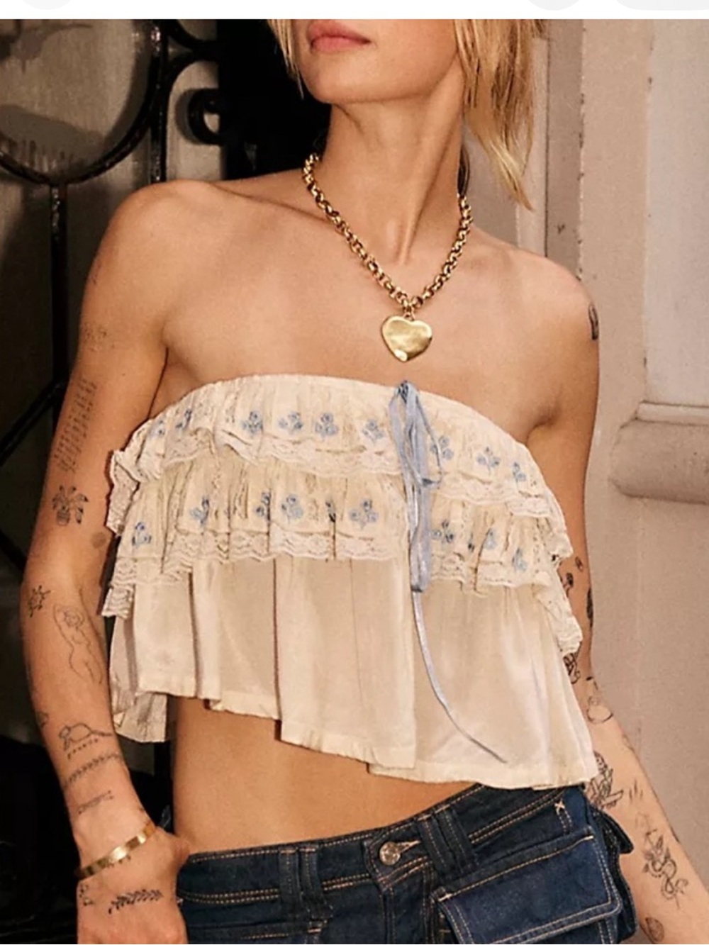 Free People New Talia Embroidered Tube Top